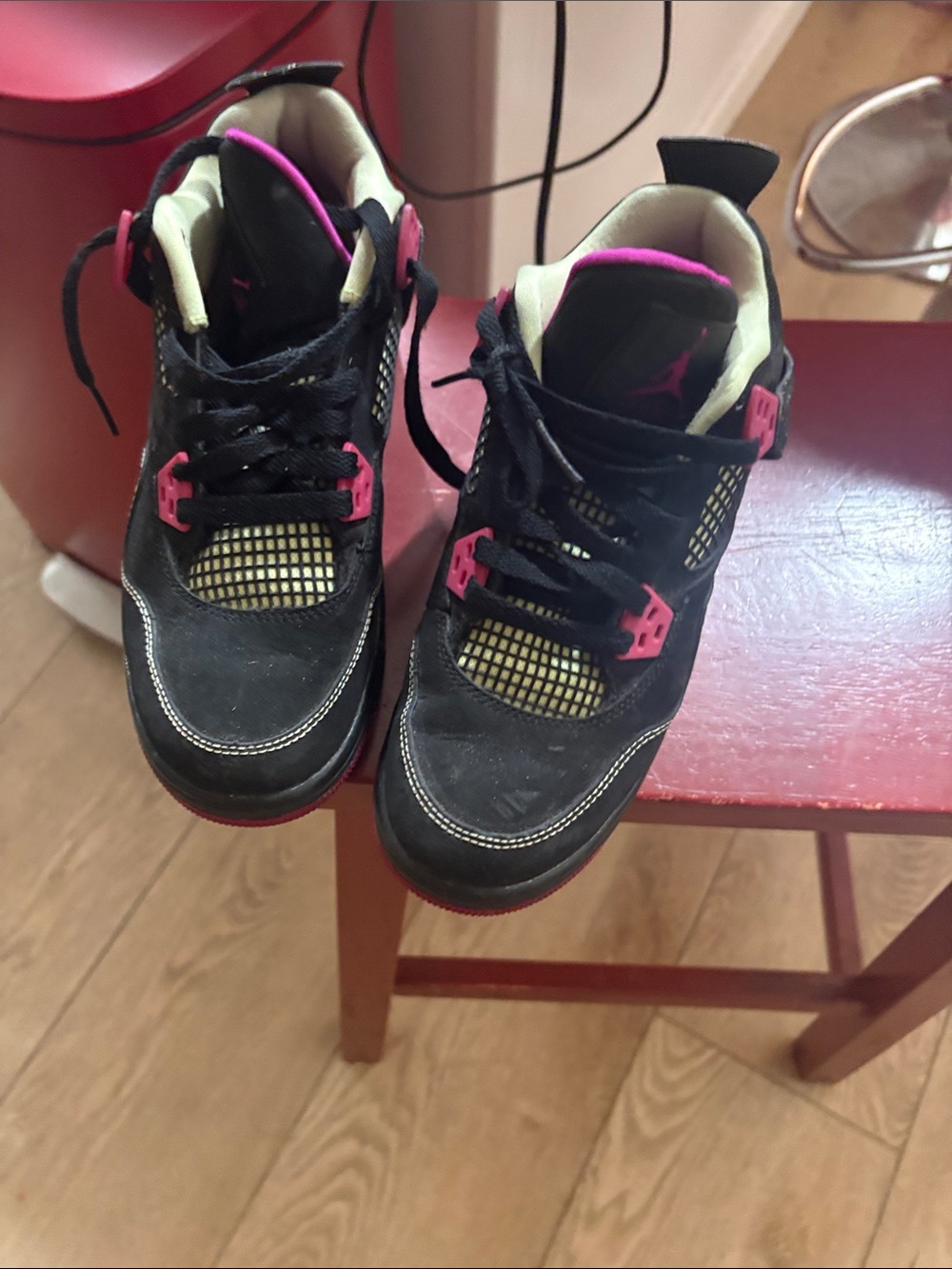Jordan 4. Black &Hot Pink Retro Sneakers boys size 4.5 women 6 no box